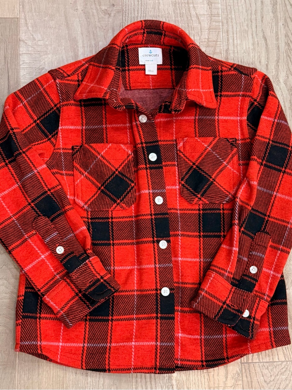 J Crew Crewcuts Red and Black Plaid Button-Down Shacket Size 4/5
